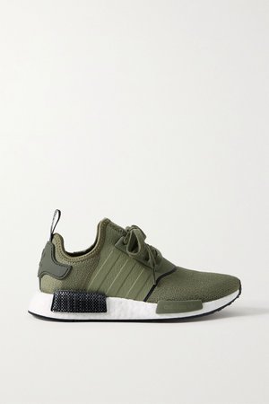 Army green NMD R1 rubber-trimmed stretch-knit sneakers | adidas Originals | NET-A-PORTER