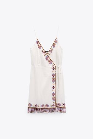 EMBROIDERED SHORT DRESS - Oyster White | ZARA Israel