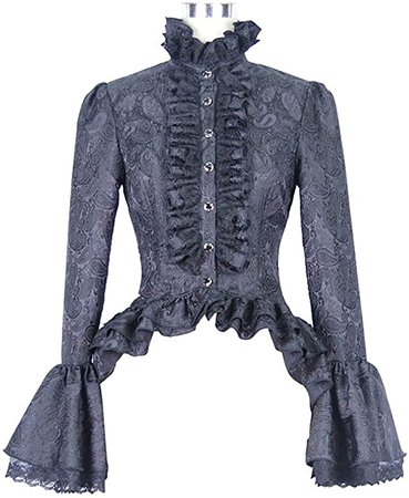 Devil Fashion Gothic Vintage Women's Victorian Shirts Blouse Steampunk Lace Lolita Shirt Tops Black at Amazon Women’s Clothing store