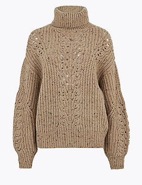 Cable Knit Roll Neck Jumper with Wool | Per Una | M&S