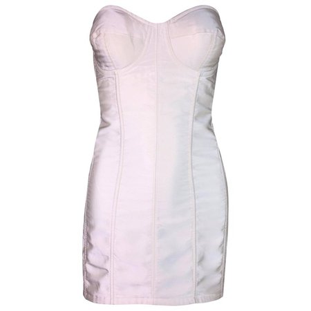 Dolce and Gabbana S/S 1992 Pin-Up Ivory Silk Strapless Corset Bustier Mini Dress For Sale at 1stdibs