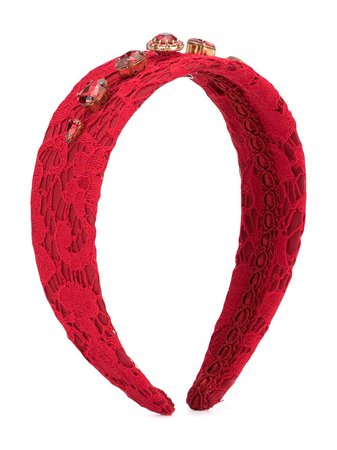 Shop red Dolce & Gabbana Kids crystal-embellished lace headband with Express Delivery - Farfetch
