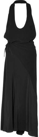 Crepe And Silk Halterneck Wrap Maxi Dress - Black