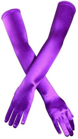 DreamHigh Women's Party Wedding 21" Long Satin Finger Gloves Violet at Amazon Women’s Clothing store