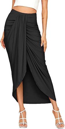 SheIn Women's Casual Slit Wrap Asymmetrical Elastic High Waist Maxi Draped Skirt Light Green Medium at Amazon Women’s Clothing store