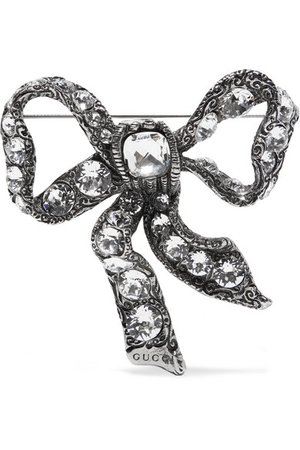 Gucci | Silver-plated crystal brooch | NET-A-PORTER.COM