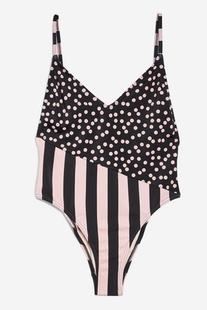 Spot and Stripe Print Swimsuit | Topshop black