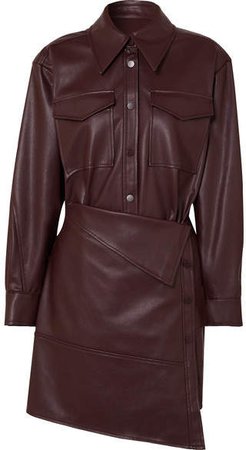 Asymmetric Faux Leather Mini Dress - Burgundy