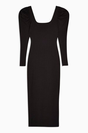 Black Ribbed Puff Sleeve Bodycon Dress | Topshop