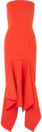 Veronique Strapless Asymmetric Crepe Midi Dress - Red