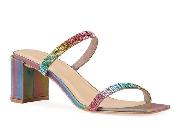 By Far Tanya Rainbow Leather and Crystal mules
