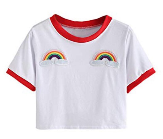 white crop top with rainbows