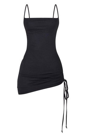 BLACK COWL NECK RUCHED SIDE BODYCON DRESS