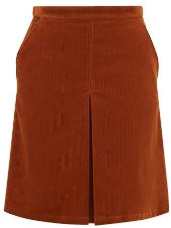 Coco Box Pleated Cotton Blend Corduroy Skirt - Womens - Brown