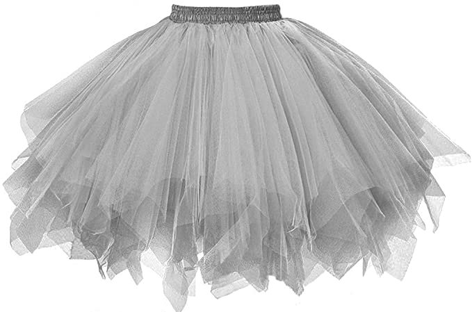 Amazon.com: GOOBGS Musever 1950s Vintage Ballet Bubble Skirt Tulle Petticoat Puffy Tutu Silver Large/X-Large: Clothing
