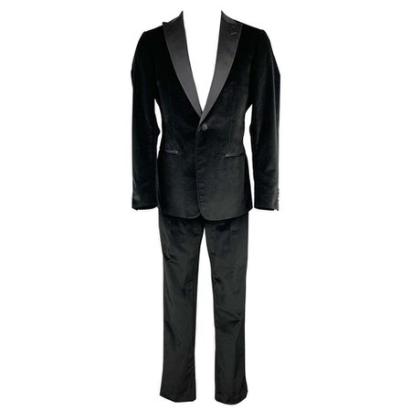 Z ZEGNA Size 40 Regular Black Cotton Velvet Peak Lapel Tuxedo Suit For Sale at 1stdibs