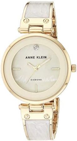 Amazon.com: Anne Klein Women's AK/2512IVGB Diamond-Accented Dial Gold-Tone and Ivory Bangle Watch : Clothing, Shoes & Jewelry