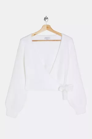 Ivory Fluffy Ballet Wrap Knitted Blouse | Topshop