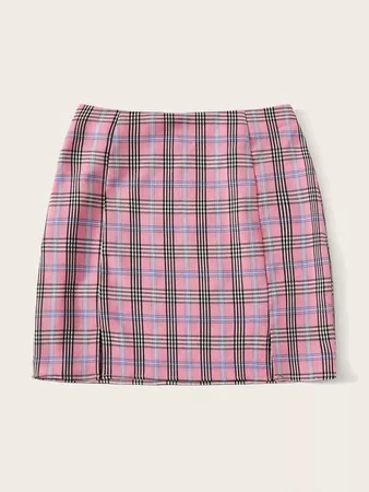 M-slit Tartan Print Skirt | SHEIN USA