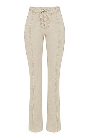 Clothing : Trousers : 'Amara' Beige Faux Suede Lace Up Trousers