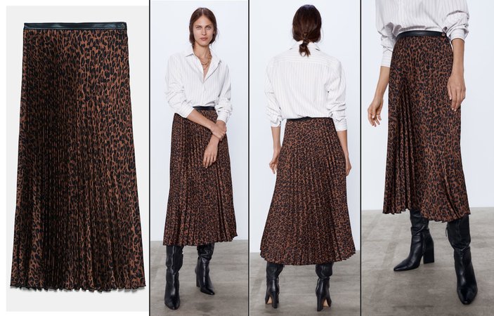 Zara Brown Leopard Print Pleated Skirt
