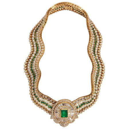 Emerald Diamond and Pearl Necklace