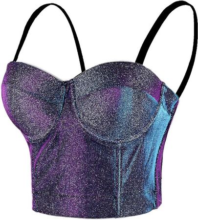 ELLACCI Women's Shiny Bustier Crop Top Sexy Prom Corset Top Bra Gradient Purple at Amazon Women’s Clothing store