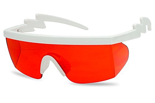 SunglassUP 80's Neon Semi Rimless Style Retro Rainbow Mirrored Transparent Lens ZigZag Sunglasses (White Frame | Red) | WantItAll