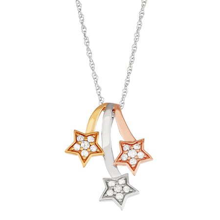 Tri-Tone Sterling Silver 1/3 Carat T.W. Diamond Falling Star Pendant Necklace