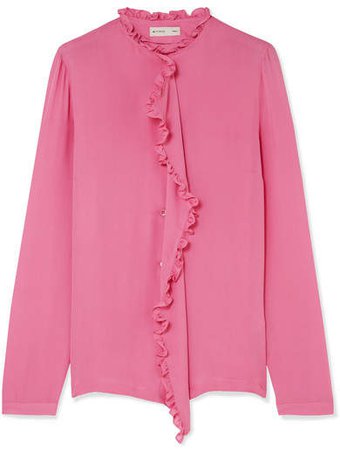 Ruffle-trimmed Silk Crepe De Chine Blouse - Pink