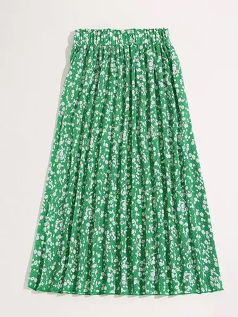 Ditsy Floral Paper Bag Waist Skirt | SHEIN USA green