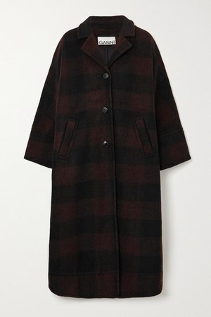 Checked Wool-blend Coat - Black