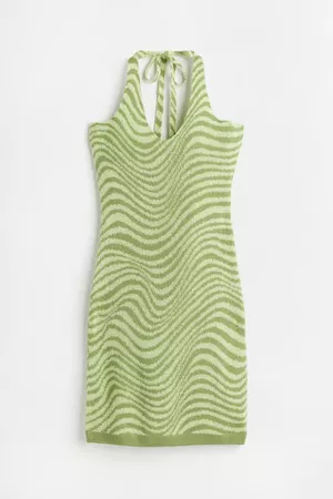 Knit Halterneck Dress - Green/patterned - Ladies | H&M US