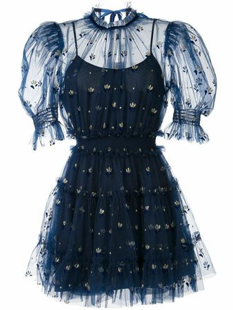 Navy Blue Sheer Embellished Dress