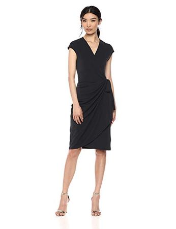 Amazon.com: Lark & Ro Women's Classic Cap Sleeve Wrap Dress, Black, Medium: Clothing