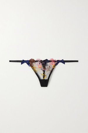 Black Zuri satin-trimmed embroidered tulle thong | Agent Provocateur | NET-A-PORTER