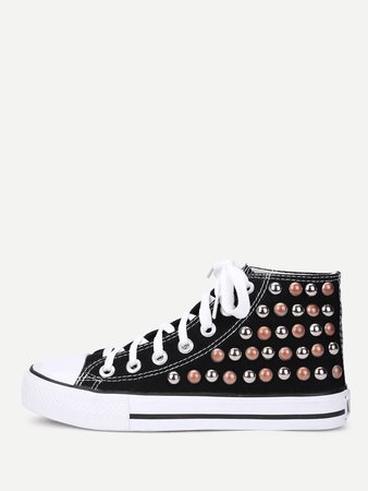 Lace Up Studded Detail Slip On Sneakers