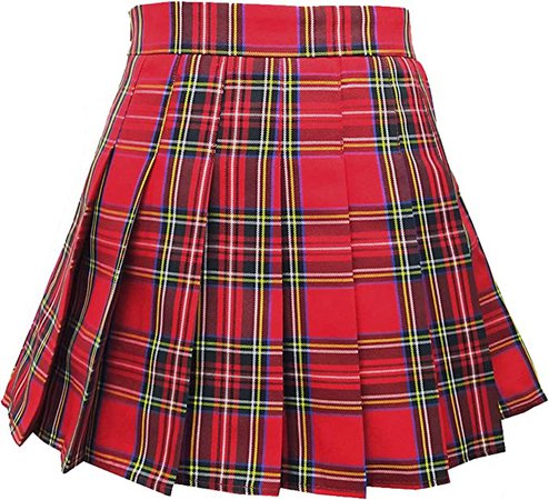 ZHANCHTONG Women's High Waist A-Line Pleated Mini Skirt Short Tennis Skirt (Red Plaid, M) at Amazon Women’s Clothing store