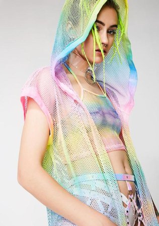 Rainbow punk hood mesh coat