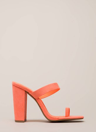 Toe The Line Strappy Chunky Mule Heels NEONCORAL - GoJane.com