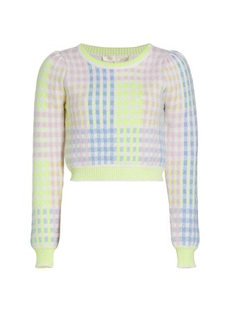 Shop LoveShackFancy Dolana Check Crop Pullover Sweater | Saks Fifth Avenue