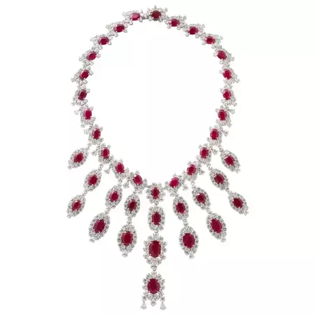 Ruby and Diamond Drop Necklace For Sale at 1stDibs
