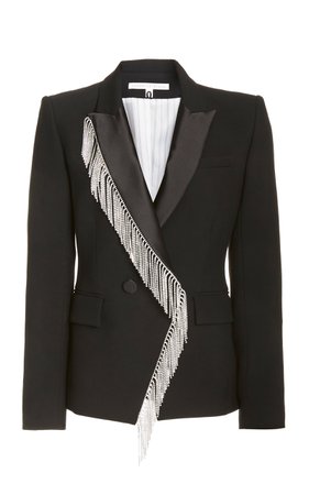 Veronica Beard Clarise Crystal-Fringed Crepe Double-Breasted Blazer