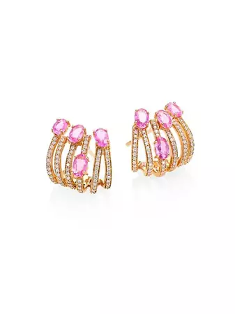 Shop Hueb Rainbow Diamond, Pink Sapphire & 18K Rose Gold Ear Cuffs | Saks Fifth Avenue