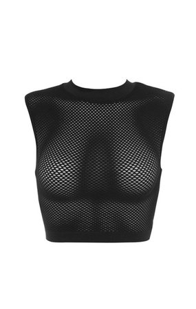 Clothing : Tops : 'Ocean' Black Knitted Stretch Mesh Sleeveless Top