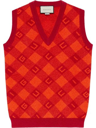 Gucci jacquard knitted vest red & orange 650397XKBM8 - Farfetch
