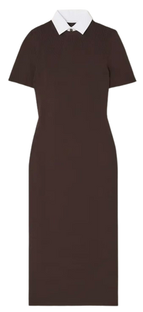RALPH LAUREN COLLECTION Convertible poplin-trimmed ribbed-knit midi dress