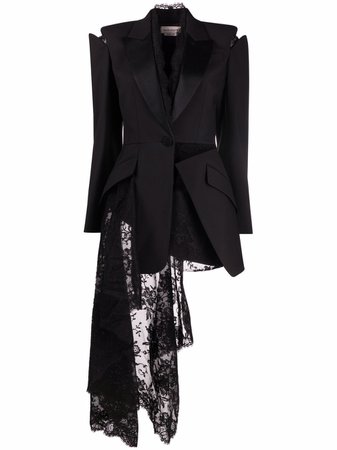 Shop Alexander McQueen lace-panel single-breasted blazer with Express Delivery - FARFETCH
