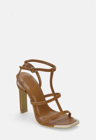 Tan Caged Metal Toe Cap Heeled Sandals | Missguided