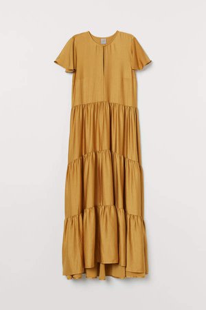 Long Satin Dress - Yellow